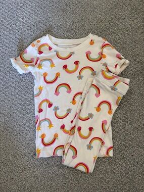 Old Navy White Kids Rainbow Print Pajama Set with Pink and Orange Accents